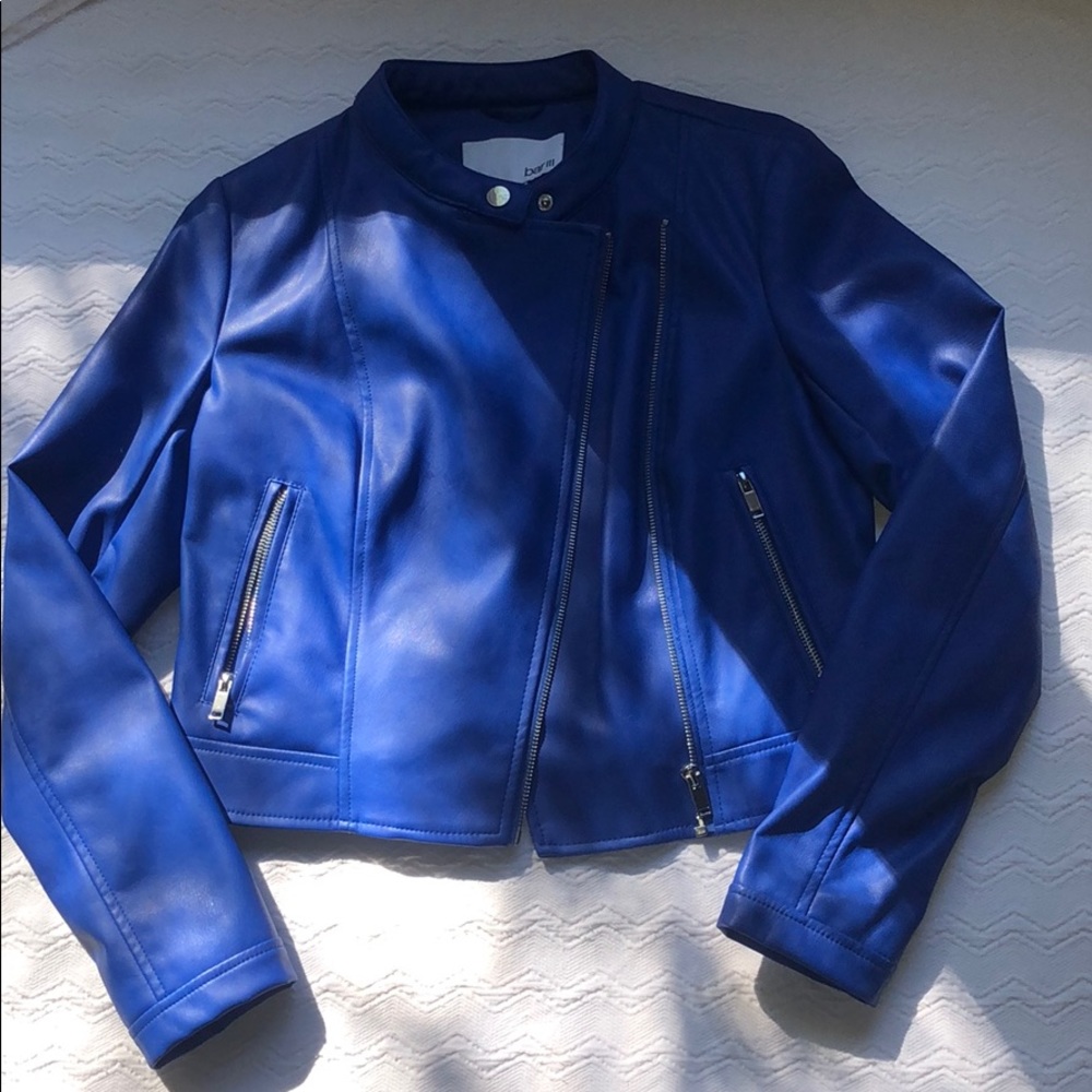 bar III blue leather jacket
